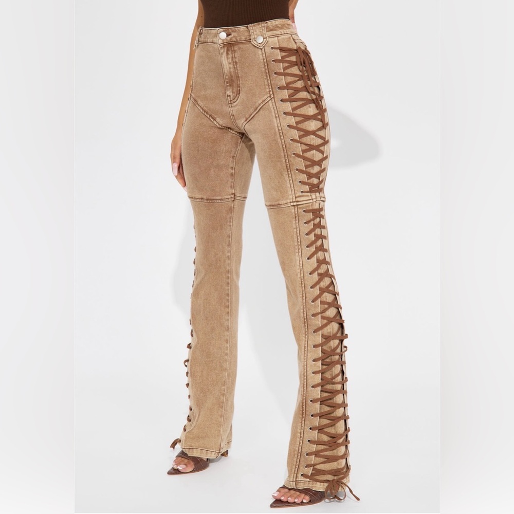 After Hours Lace Up Flare Pant Khaki - Picture 3 of 5